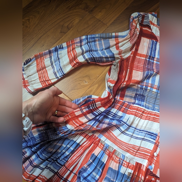 Anthropologie Maeve Lila Tiered Patchwork Ruffle Peplum Top Blouse Women Size L - Picture 10 of 12